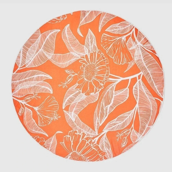 Summer & Rose Outdoor Round Beach Towel Orange Tropical Floral - Picture 1 of 1